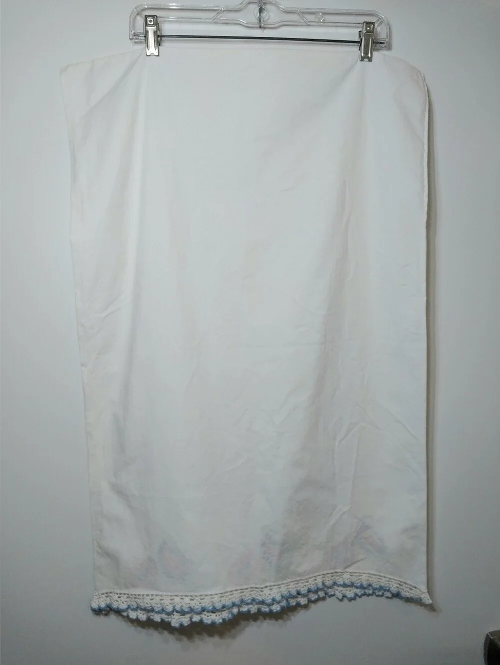 Vintage embroidered standard pillowcase white blue pink flowers